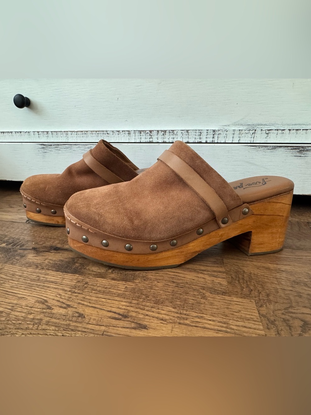 Free People Calabasas‎ Clog Cognac Suede Shoes Women's Size 37 US 7